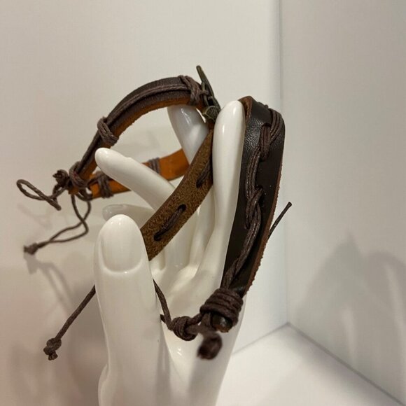 Boho Leather & Cord Butterfly Charm 2 set Bracelets genuine leather brown nature - Picture 10 of 13